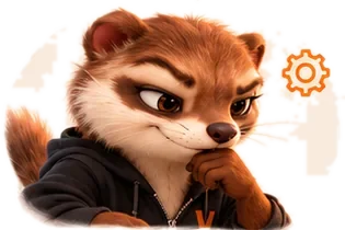 Marlo, la mascotte de Vitripop, concentré, la main sur le menton